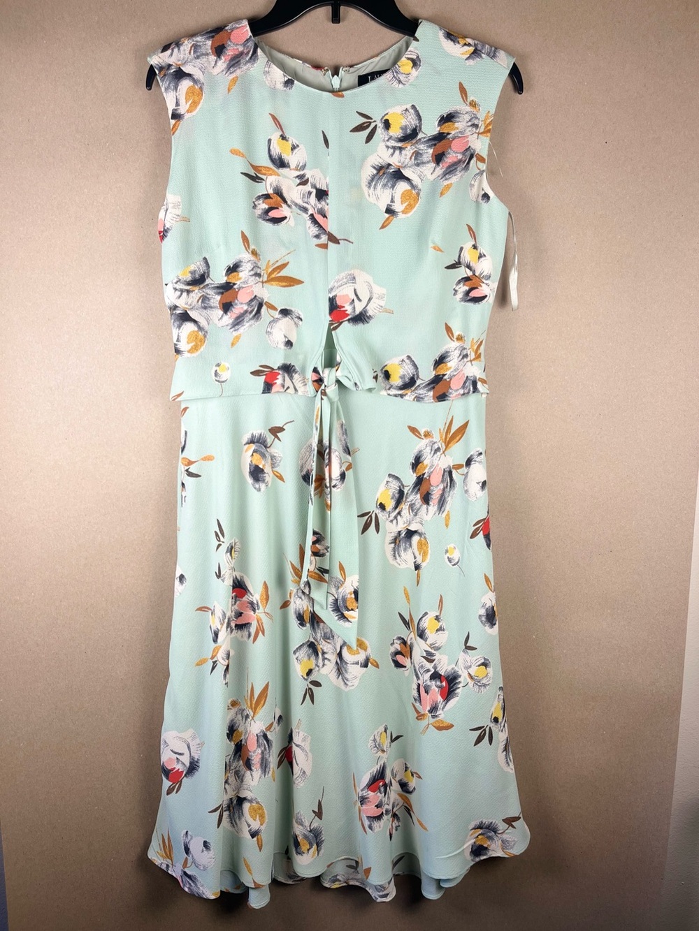 Lauren Ralph Lauren Mint Floral Fit & Flare Midi Dress Size 10P Tie Waist